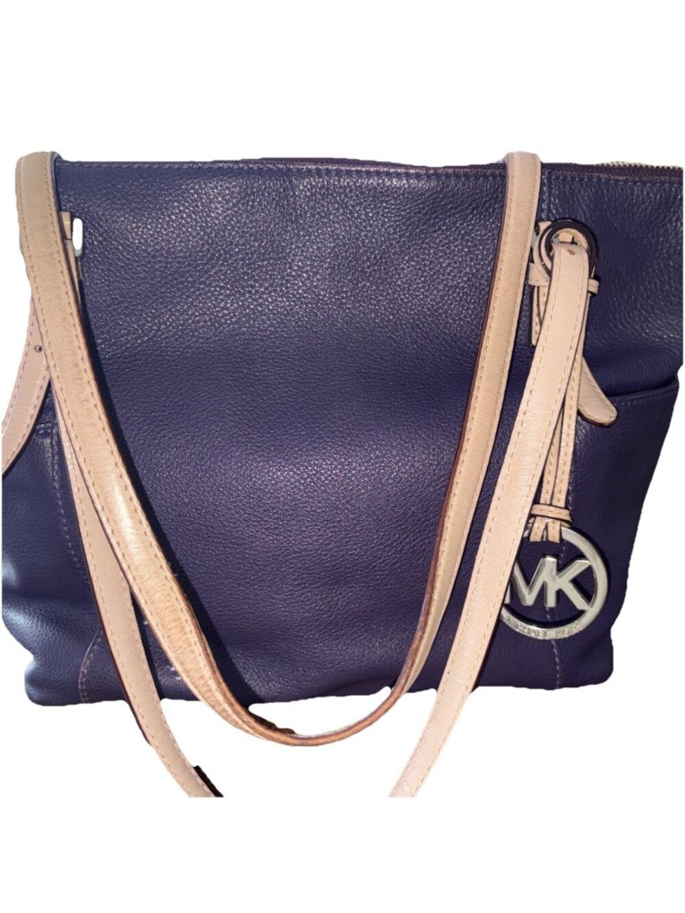 Michael Kors Purple Pebbled Purple Jet Set Bag with charm 11"w x 10"h